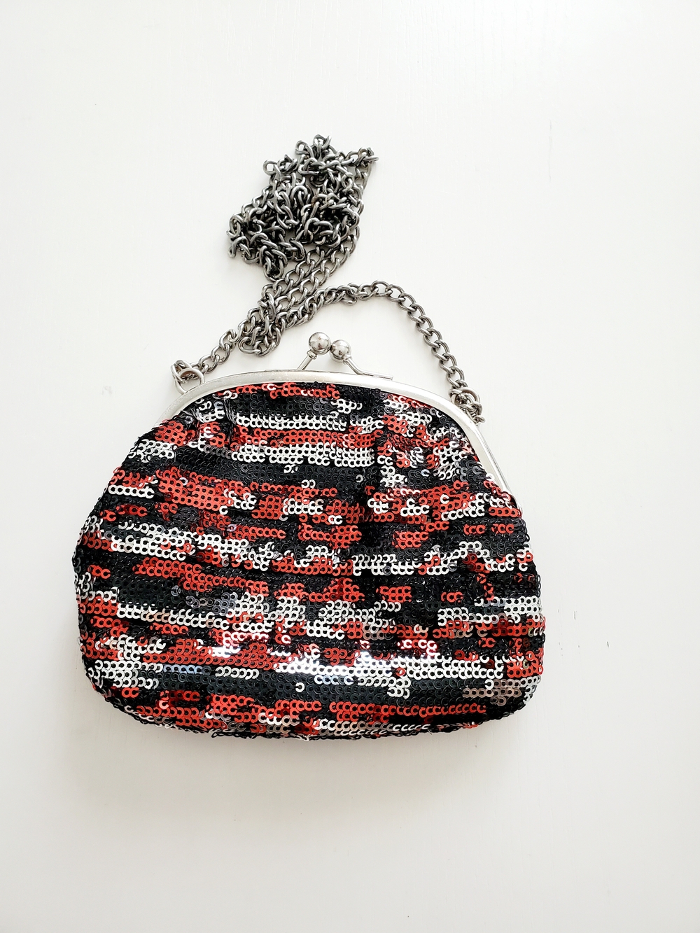 Place Sequin Evening Clutch in Red, Black & White